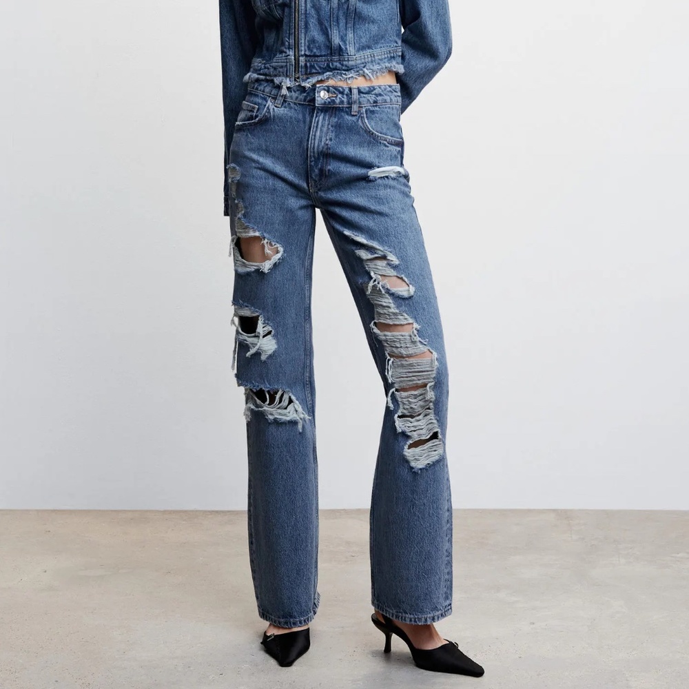 Mango ripped straight legs jeans 6 New